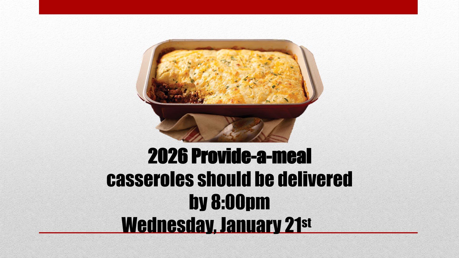 2026 Provide a meal casserole JAN