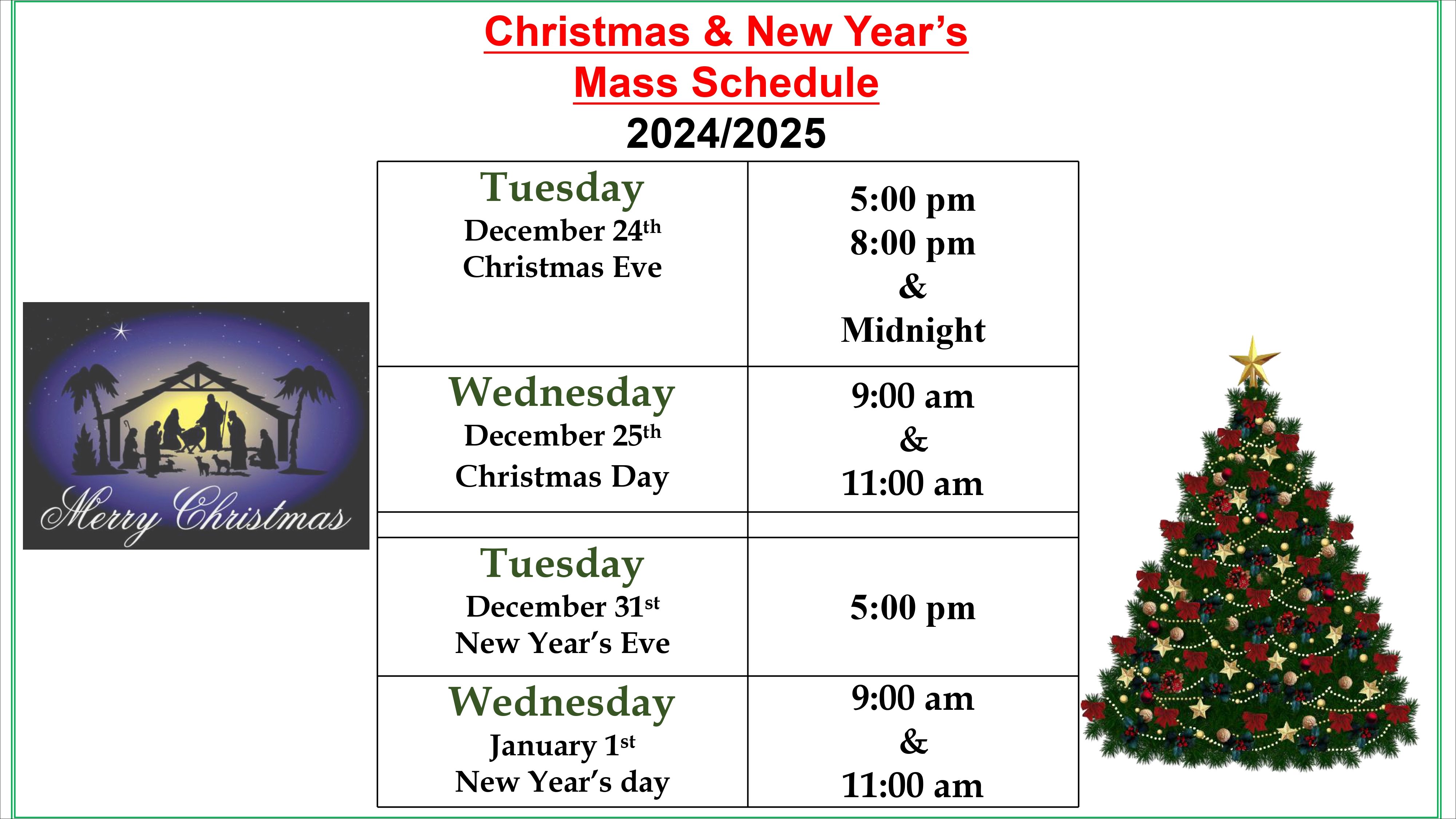 Mass Schedule 2024 Christmas