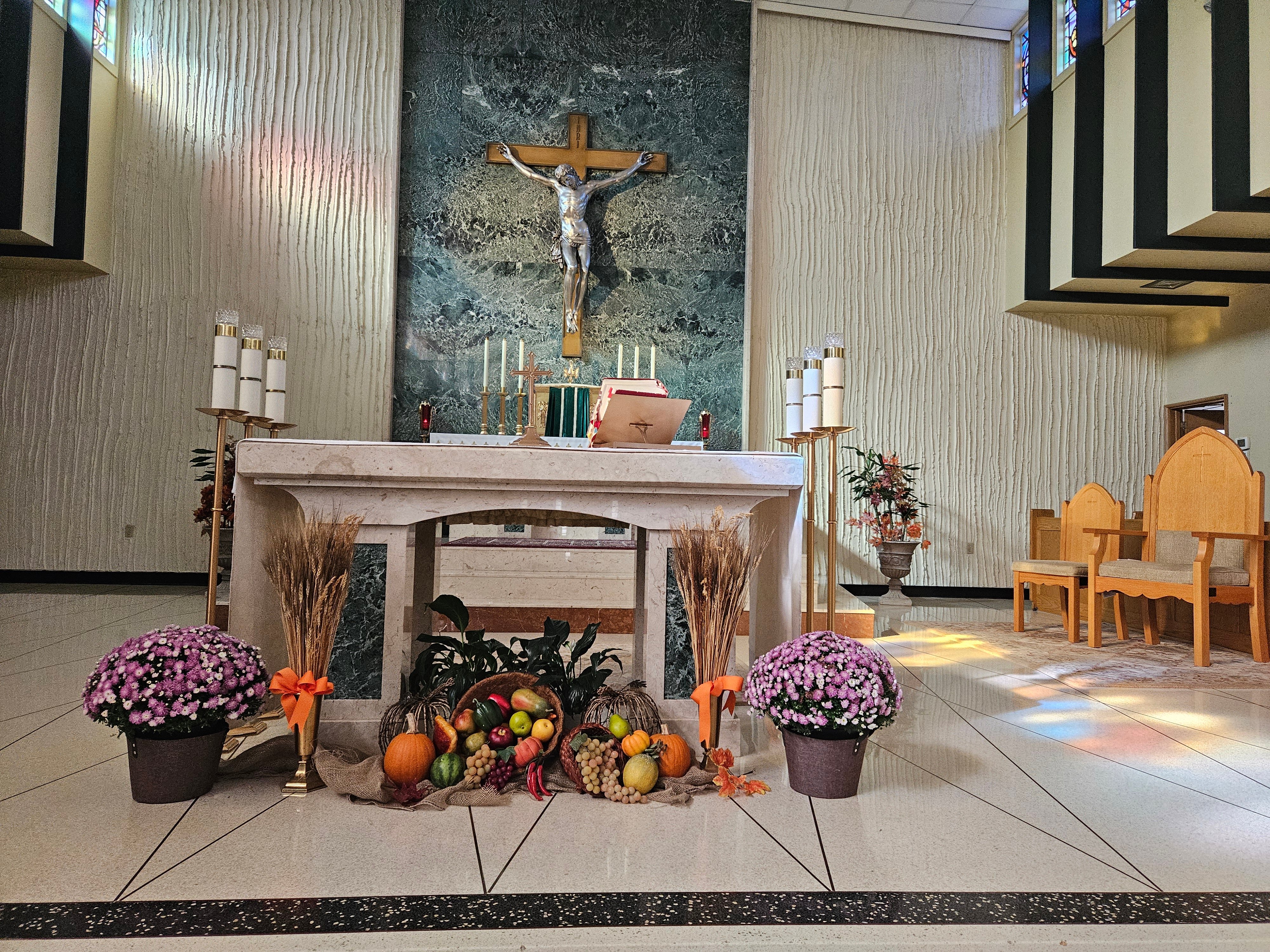 Inside the Church is decorated for Thanksgiving