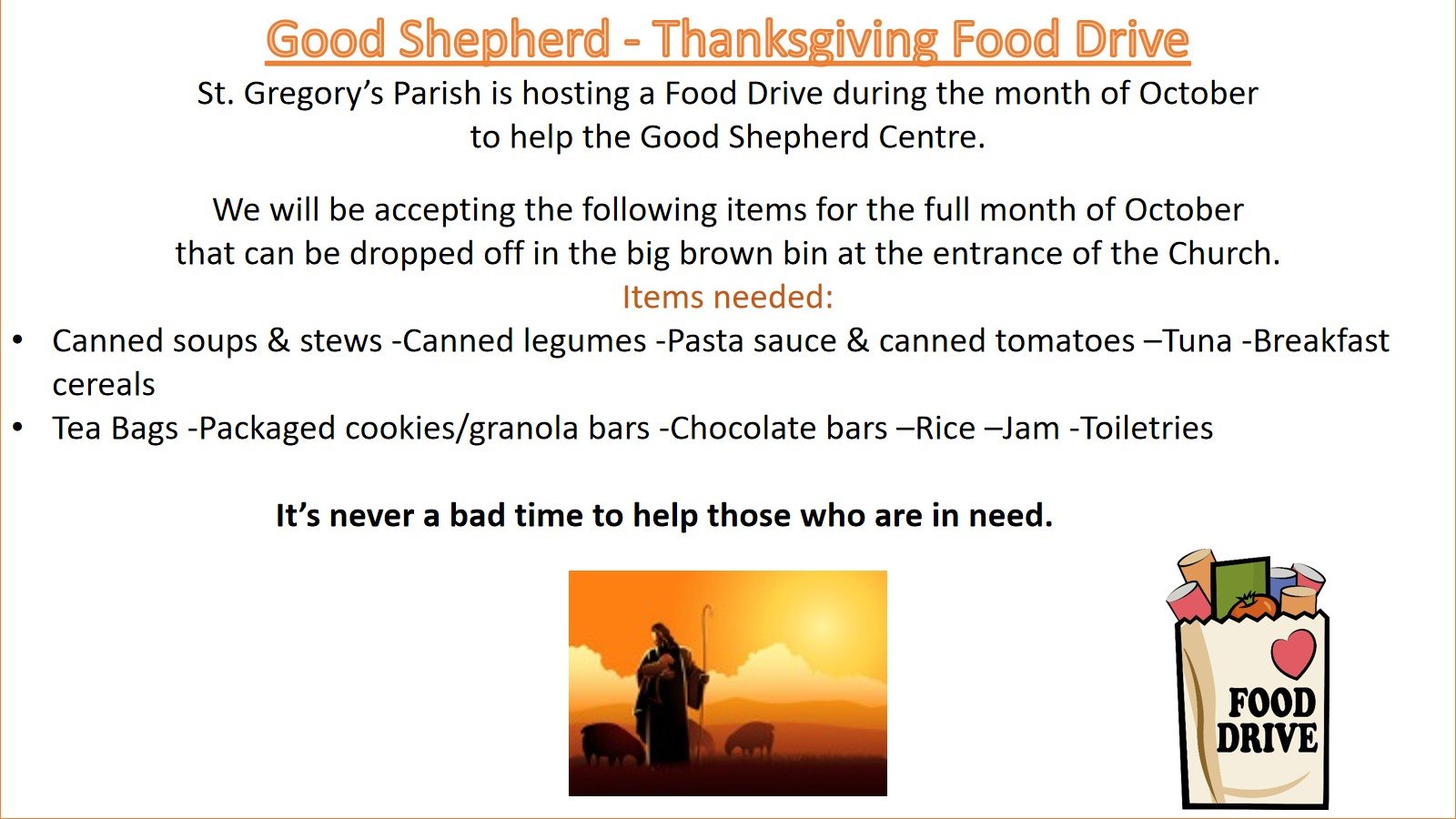 Good Shepherd Thanksgiving Food Drive Oct 2024